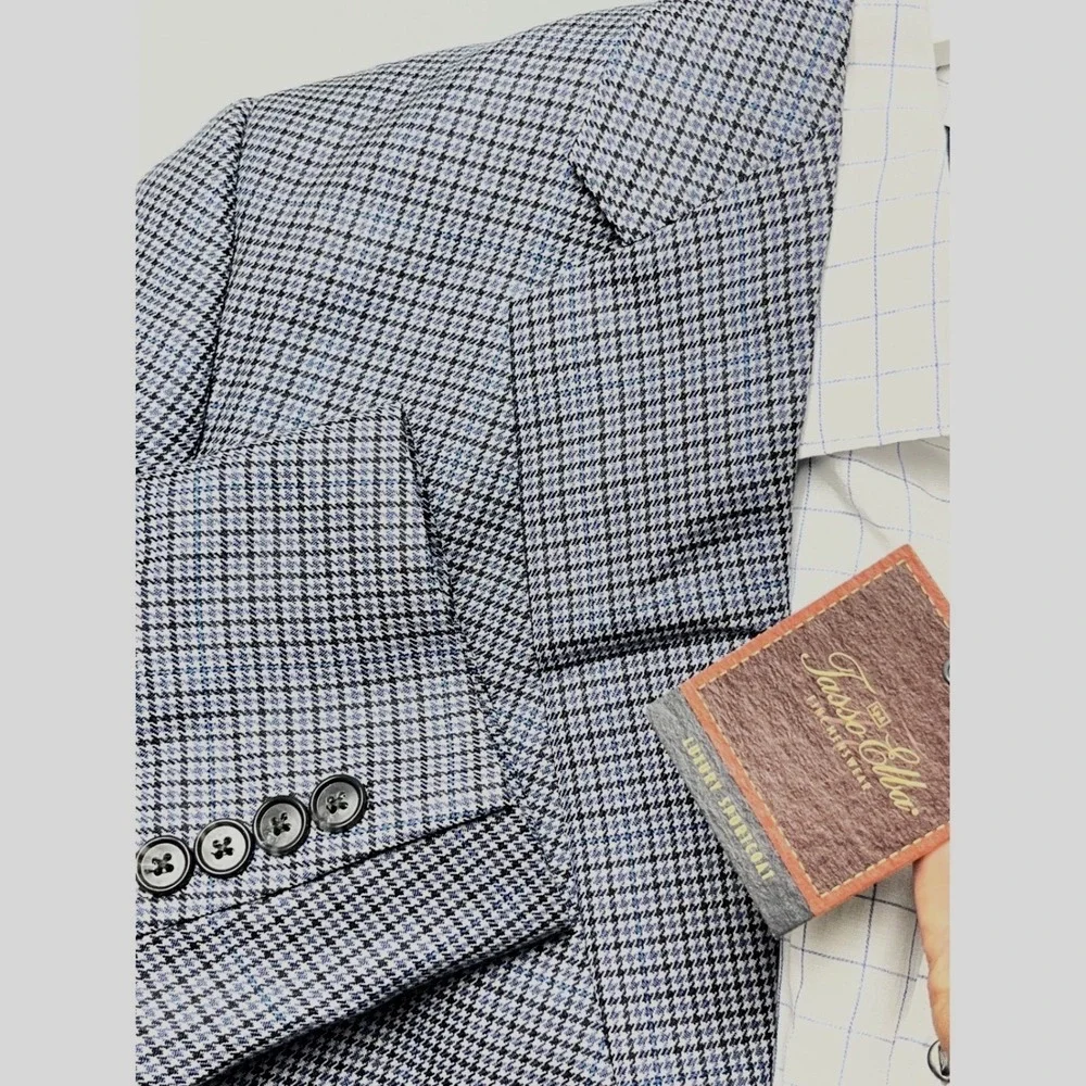 NWT Tasso Elba Men 42R Luxury Sport Coat Blazer Blue Grey Houndstooth TS72B09503